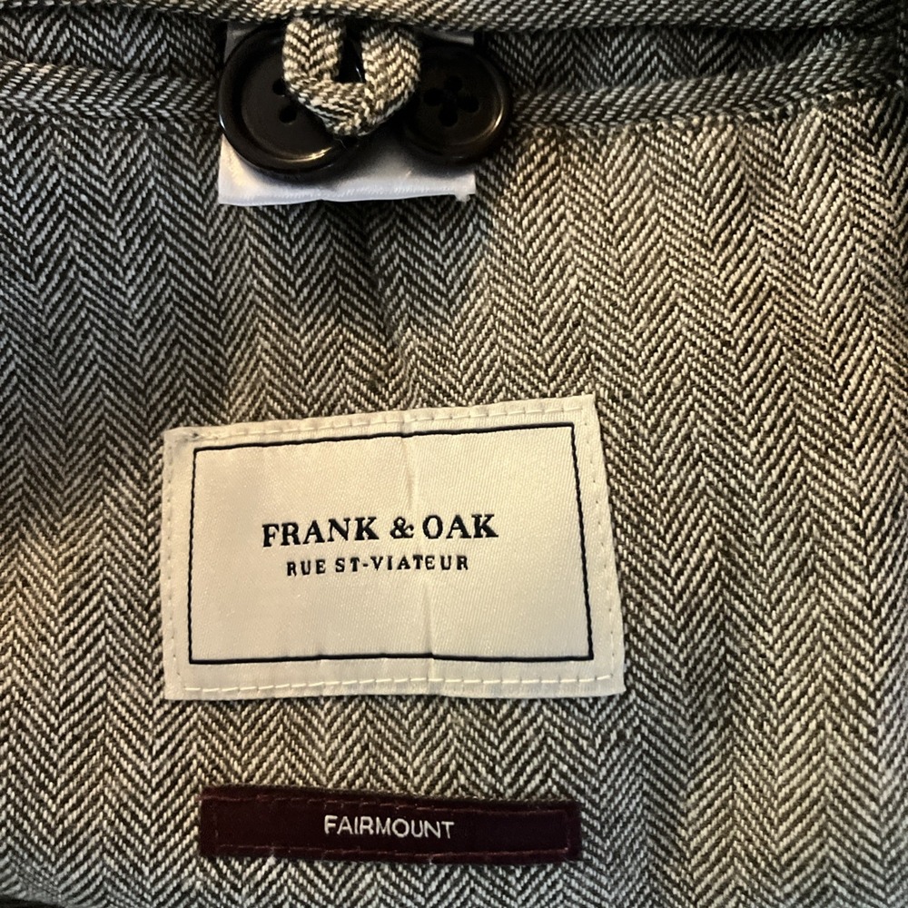 Frank & Oak Rue St-Viateur Blazer Mens 46 Fairmont Fit Gray Linen Herringbone - Picture 7 of 8